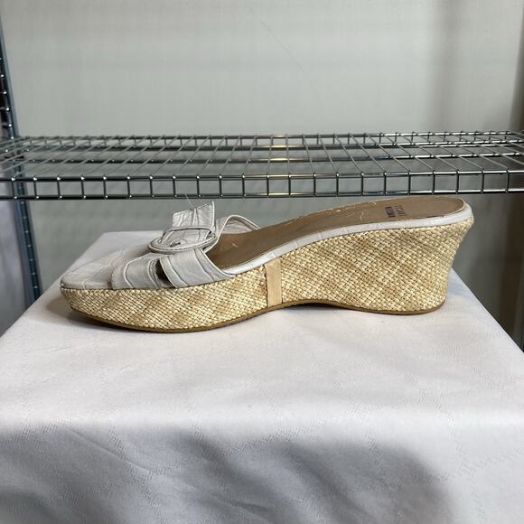 Stuart Weitzman Women's Raffia Wedge Sandals Size 9.5M Beachy Resort Boho Croc - Picture 4 of 8